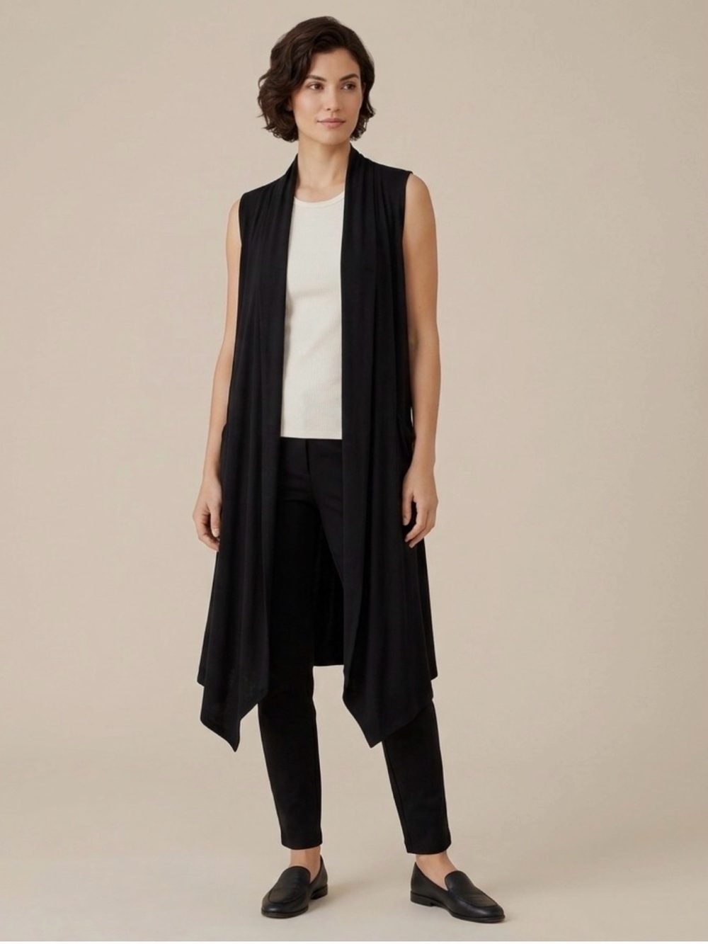 Eileen Fisher Navy Blue Duster Vest Longline Open Front Pockets Lagenlook Sz 1X